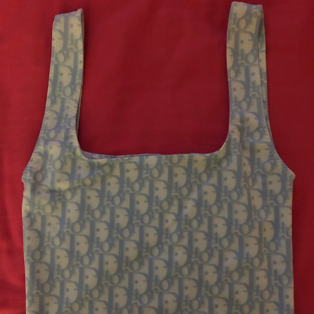 Light Blue Dior Print Square Neck Cami